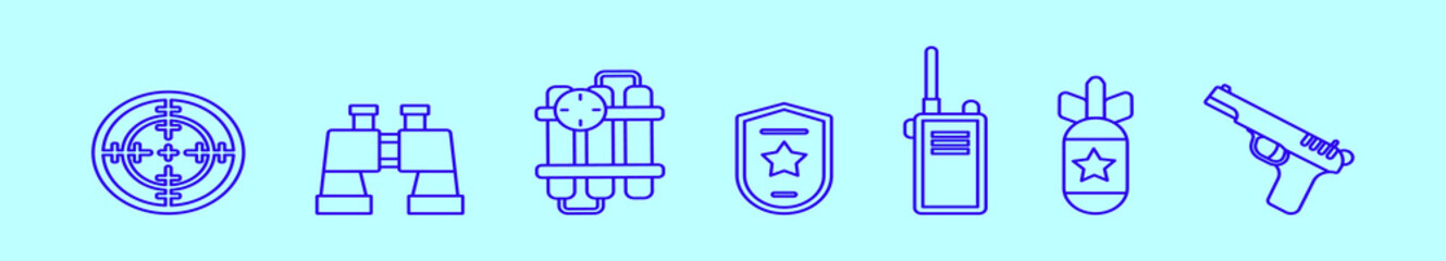 set of marine corps cartoon icon design template with various models. vector illustration isolated on blue background