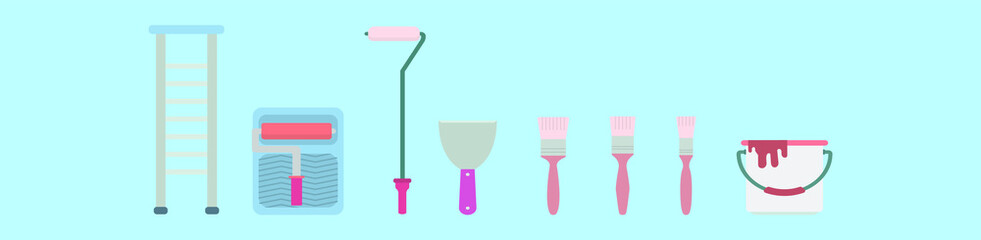 set of painting tools cartoon icon design template with various models. vector illustration isolated on blue background