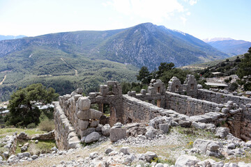 view of the Roman baths (thermae) of Arykanda, Turkey on mountain terrace