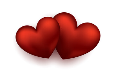 Vector red glossy 3D heart symbol realistic illustration on white background. Ideal for Valentines Day, Mothers Day, wedding, I love you etc.