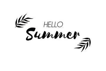Hello Summer vector image with tropical leaves. Template for card, post, banner design.