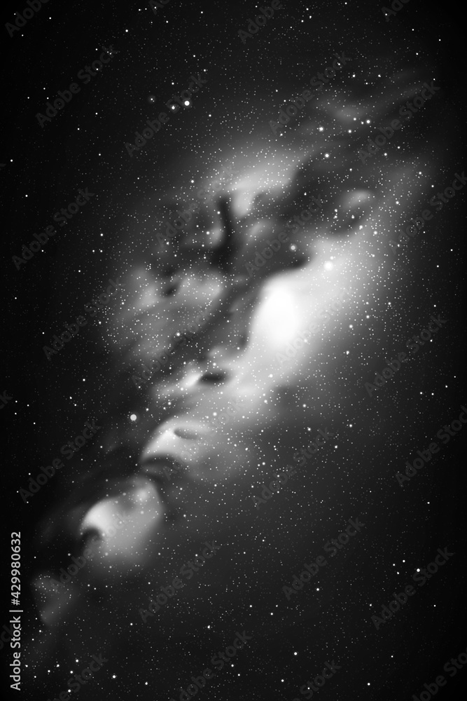 Sticker night starry sky and milky way. black white space background