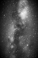 Night starry sky and Milky Way. Black white space background
