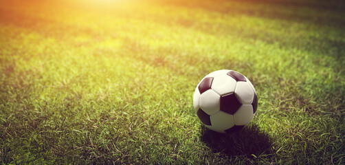 Fototapeta na wymiar Football soccer ball on grass field