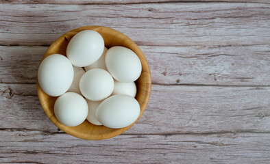 Eggs in a wooden bowl