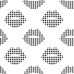 Lips seamless pattern, stars. Black drawing on a white background. Vector illustration. Decorative print. Black lips.