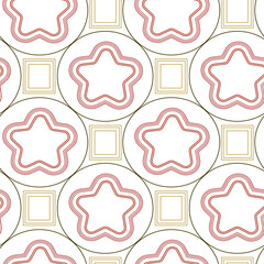 Seamless pattern for cloth design. Stars, circles, rectangles, texture. Earthy shades.