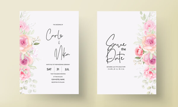 Soft Pink Floral Wedding Invitation Card