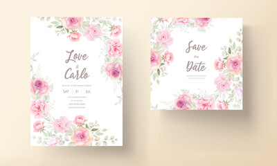 Soft pink floral wedding invitation card