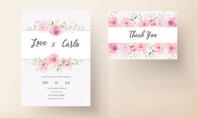 Fototapeta na wymiar Soft pink floral wedding invitation card