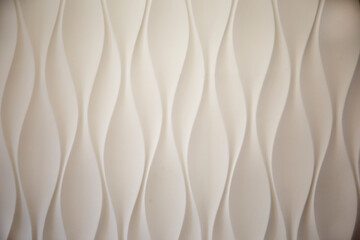 Design of wall panels. White panel, realistic 3d relief wave design. Future liquid modern interior of gypsum stucco. Photo background.