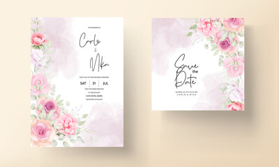 Soft pink floral wedding invitation card