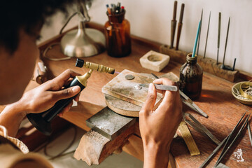 Handmade jewelry making using traditional tools