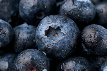 Fresh Blueberries with drops of water. Macro photo