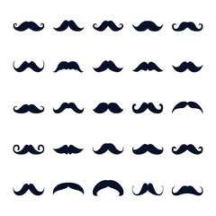 Mustache Black Icon Vector Illustration Set