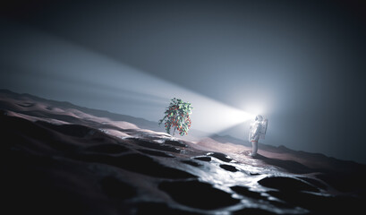 Astronaut discovers green plant on Mars © Photocreo Bednarek