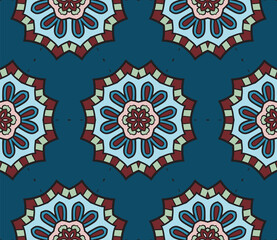 Abstract colorful doodle geometric flower seamless pattern. Floral background. Mosaic, geo tile of thin line ornament.