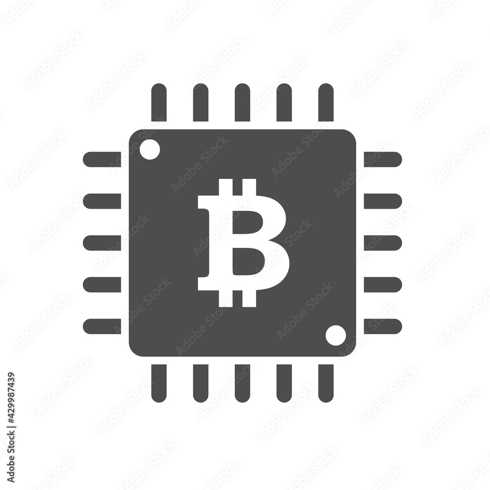 Poster bitcoin processor silhouette vector icon isolated on white. bitcoin cryptocurrency icon for web, mob
