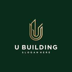 Set of creative letter U building, U home real estate logo template