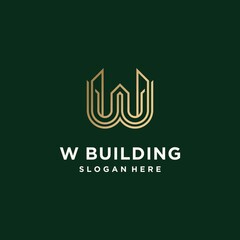 Set of creative letter W building, W home real estate logo template