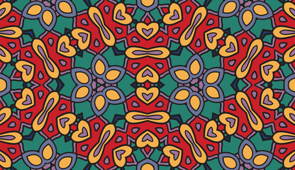 Abstract colorful doodle geometric flower seamless pattern. Floral background. Mosaic, geo tile of thin line ornament.
