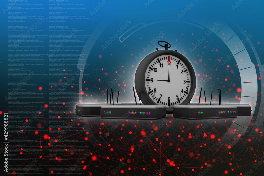Poster 3d rendering transmitter wifi with stopwatch