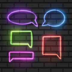 Set of isolated neon sign of Speech Bubble logo for decoration and covering on the wall background, Vector illustration