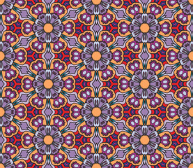 Abstract colorful doodle geometric flower seamless pattern. Floral background. Mosaic, geo tile of thin line ornament.