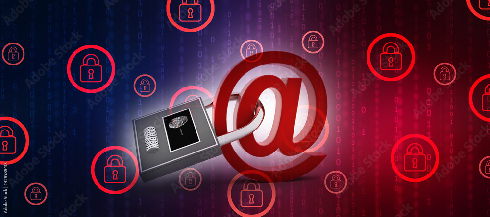 Poster 3d rendering e-mail symbol with lock. internet security concept