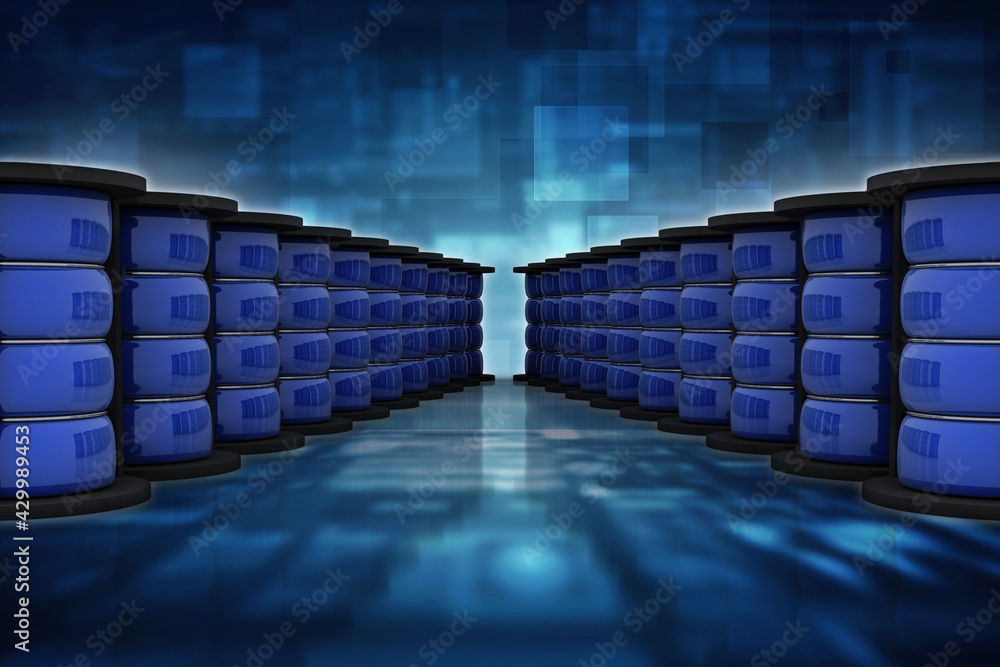 Poster 3d rendering Database storage data base