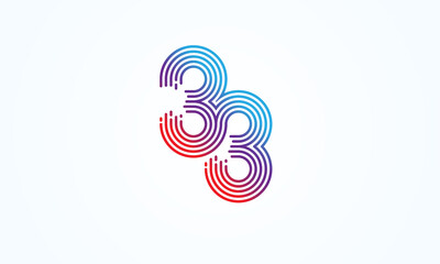 Abstract 33 Number Logo, number 33 monogram line style, usable for anniversary, business and tech logos, flat design logo template, vector illustration  - obrazy, fototapety, plakaty