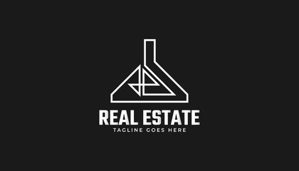 Minimalist Real Estate Logo in Linear Concept. Construction, Architecture or Building Logo Design Template