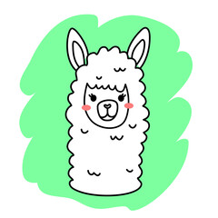 Vector illustration of head of cute happy line art llama