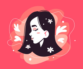 Vector illustration of head of beautiful woman with close eyes