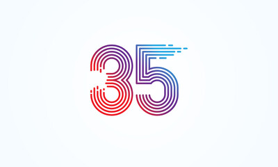 Abstract 35 Number Logo, number 35 monogram line style, usable for anniversary, business and tech logos, flat design logo template, vector illustration - obrazy, fototapety, plakaty
