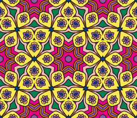 Abstract colorful doodle geometric flower seamless pattern. Floral background. Mosaic, geo tile of thin line ornament.