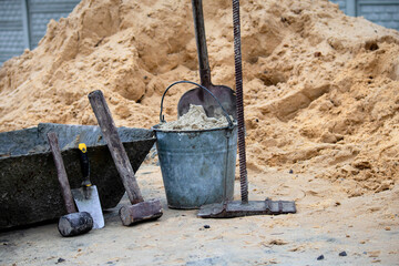 river sand for construction and tools, country house 
