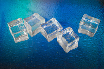 ice cubes on blue background