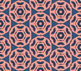 Abstract colorful doodle geometric flower seamless pattern. Floral background. Mosaic, geo tile of thin line ornament.