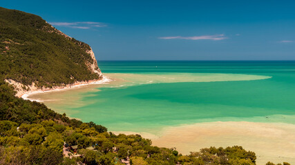 Fototapeta premium The beautiful sea of Sirolo in Conero after a big storm, Ancona province, Marche region.