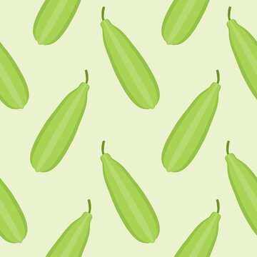 Luffa seamless pattern. Sponge gourd vector illustration with Sponge gourd leaved and flower. Loofah (Luffa acutangula), or sponge gourd, vegan plant. Hand drawn botanical vector illustration. Loffa