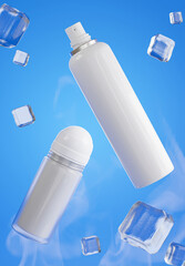 3d render of white roll-on deodorant spray or roller for product display