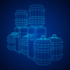 Water cooler with full bottle. Refreshment office concept. Wireframe low poly mesh vector illustration