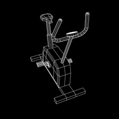 Excercise Bike. Gym equipment. Sport cardio fitness concept. Wireframe low poly mesh vector illustration.