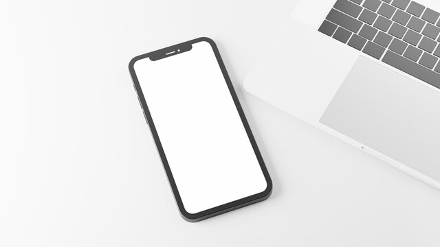 3d render of smartphone with laptop for your mockup design
