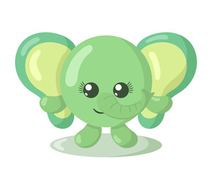Funny cute kawaii elephant with round body in flat design with shadows. Isolated animal vector illustration	