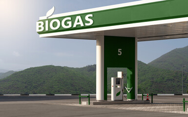 Biogas filling station. Carbon neutral transportation concept	