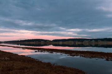 Sunset over lake on Whidbey Island , Washington, USA