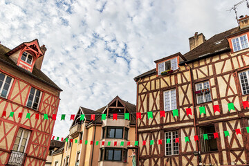 Historic half-timbered houses on the St. Vincent square in Chalon sur Saone, City of Art and History, France