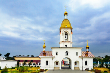 Two-tiered bell tower. Cathedral of Saints Cyril and Lawrence of Turov. Turov. Gomel region. Belarus.